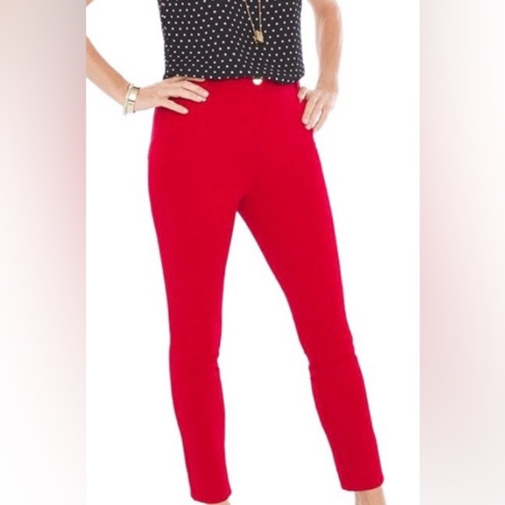 🆕 Chico's The So Slimming Refined Ponte red Ankle Pants size: 2 = 12  *NWT* $89